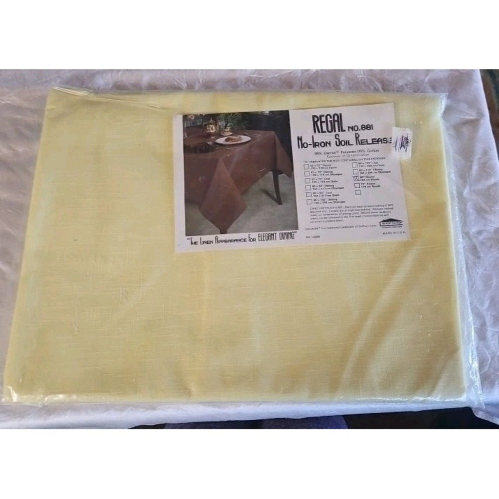 Village Linens Vintage Regal Yellow Round Tablecloth Made Of Dacron By Dupont